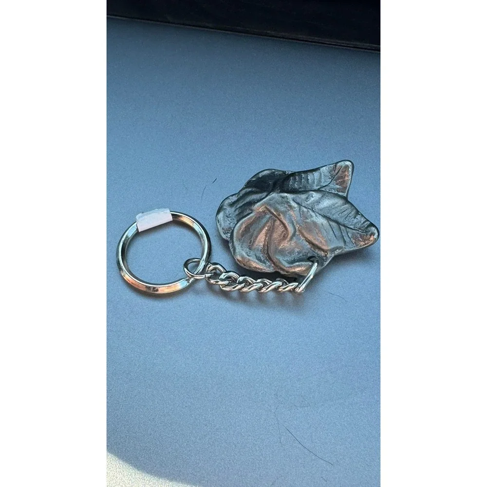 Pewter Tone Rose Flower Keychain‎ Silver Tone Metal Floral Charm Key Ring